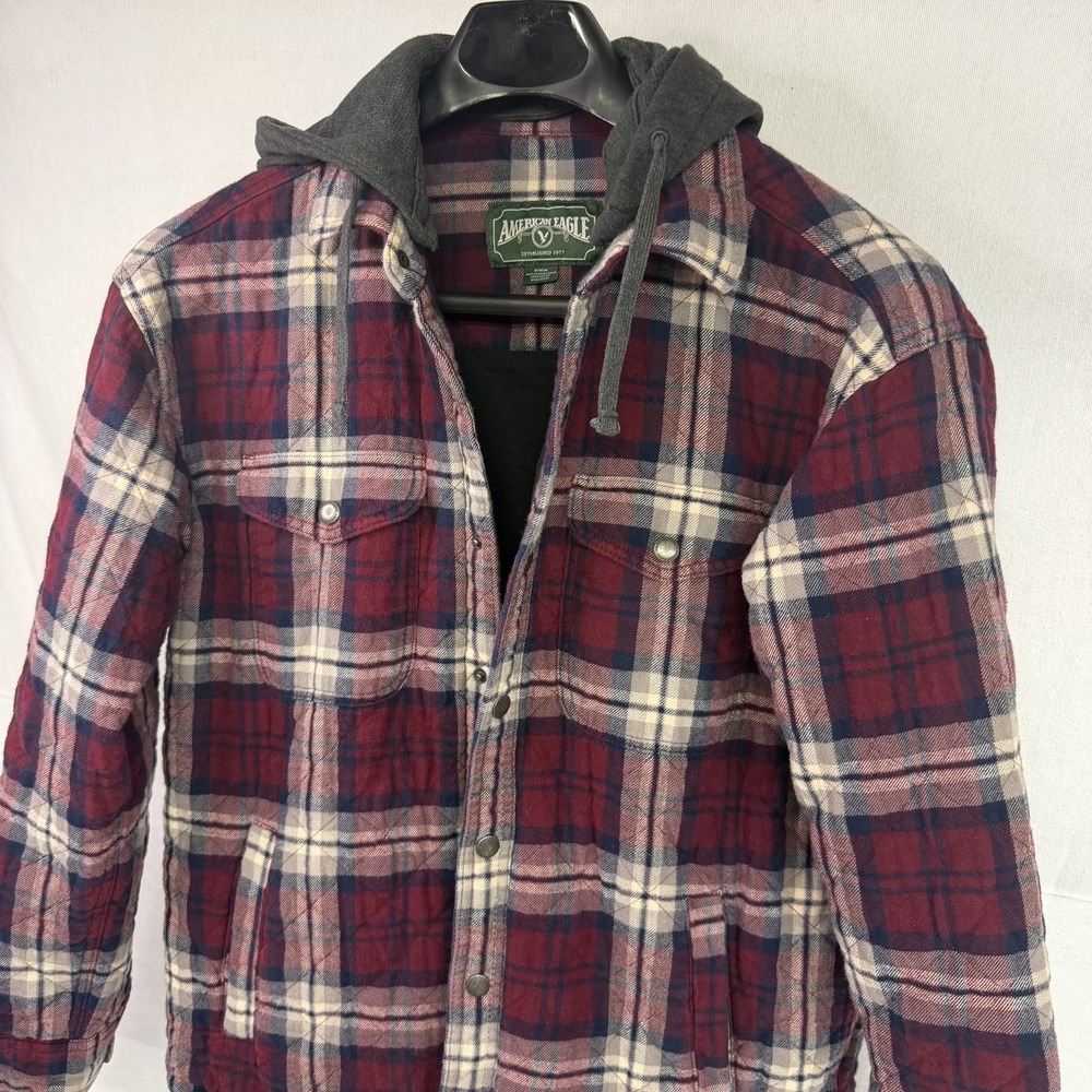 Vintage Y2K American Eagle Hooded Plaid Flannel Shirt Jacket Medium Outdoor
